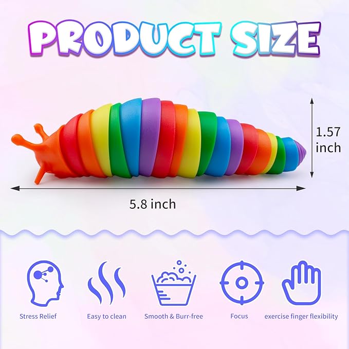 Cevioce 24 PCS Fidget Toys Slug for Adults Anxiety Sensory Toys for Party Favors Toddler Fidget Toys Age 3-4 ADHD Autism Toys for Anxiety Stress Christmas Stocking Stuffers Gifts for Boys Girls