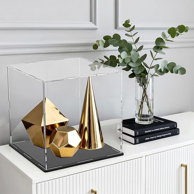 11 Inch Acrylic Case for Display, Clear Display Acrylic Box for Collectibles, Alternative Glass Case with Matt Black Stand for Display Action Figures