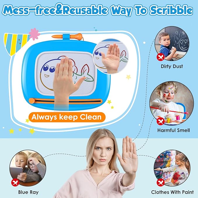 Smasiagon Toddler Girl Boy Toys,Magnetic Drawing Board for Toddlers 1-3,Early Learning Doodle Board Writing Painting Sketch Pad, Birthday Christmas Halloween Easter Gifts for 1 2 3 Year Old (Blue)