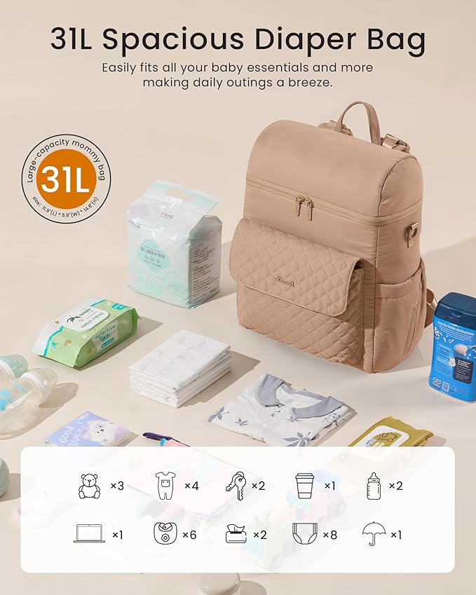 LOVEVOOK Diaper Bag Backpack, 3 in 1 Baby Bag with Changing Pad & Detachable Straps, Large Diaper Backpack for Mom Dad with Stroller Buckles