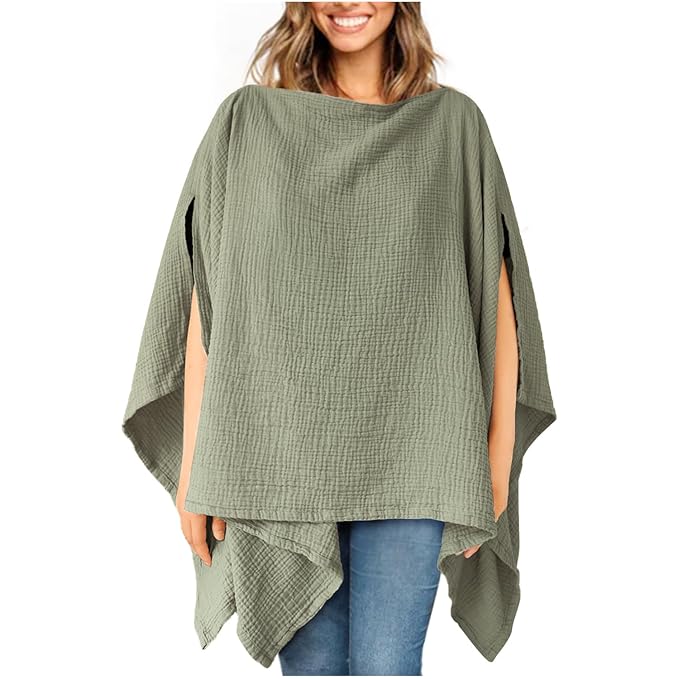 Konssy Muslin Nursing Cover for Breastfeeding, 360° Full Privacy Breathable 100% Cotton Breastfeeding Cover, Multi-use Carseat Canopy(Fog Green)