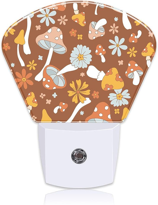 Vintage Mushrooms Night Light Plug into Wall, Boho Flowers Night Light with Dusk to Dawn Sensor for Kid Girls Boys Women Men Bedroom, Hallway, Kitchen, Bathroom, Stairs Decor