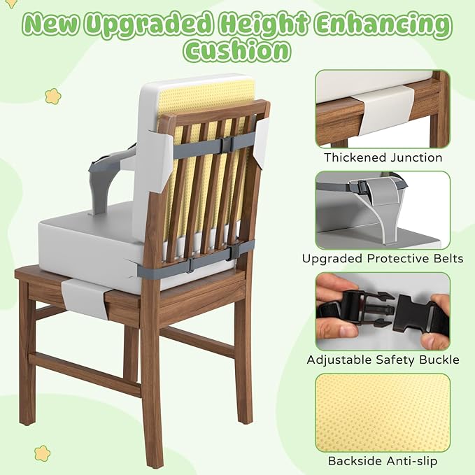 Booster Seat for Kitchen Chair, Toddler Booster Seat for Dining Table with Backrest and Safety Buckles, Portable Non-Slip Bottom Toddler Booster seat for Table