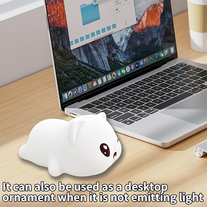 Colorful Life Cat Night Light for Kids, Silicone Tap Control LED Bedside Lamp, Soft Touch Sensor Kitty Light for Baby Girls Boys, USB Rechargeable Nightlight(Light up When patted)