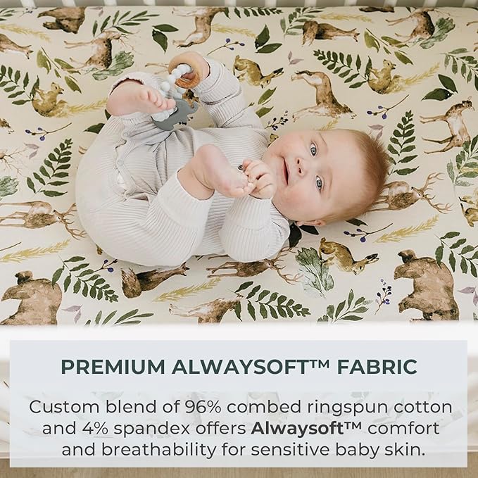 Pobibaby - 2 Pack Premium Fitted Baby Boy Crib Sheets for Standard Crib Mattress - Ultra-Soft Cotton Blend, Safe and Snug, and Stylish Woodland Crib Sheet (Wildlife)