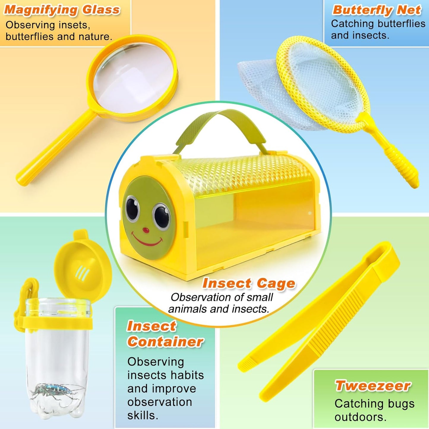 Bug Catcher Kit & Outdoor Explorer Kit for Kids, 10 Pcs Bug Catching Kit with Toy Cage, Backpack, Flashlight, Manifying Glass, Toy Net, Outdoor Exploration Toys Gift for Boys Girls 3-12