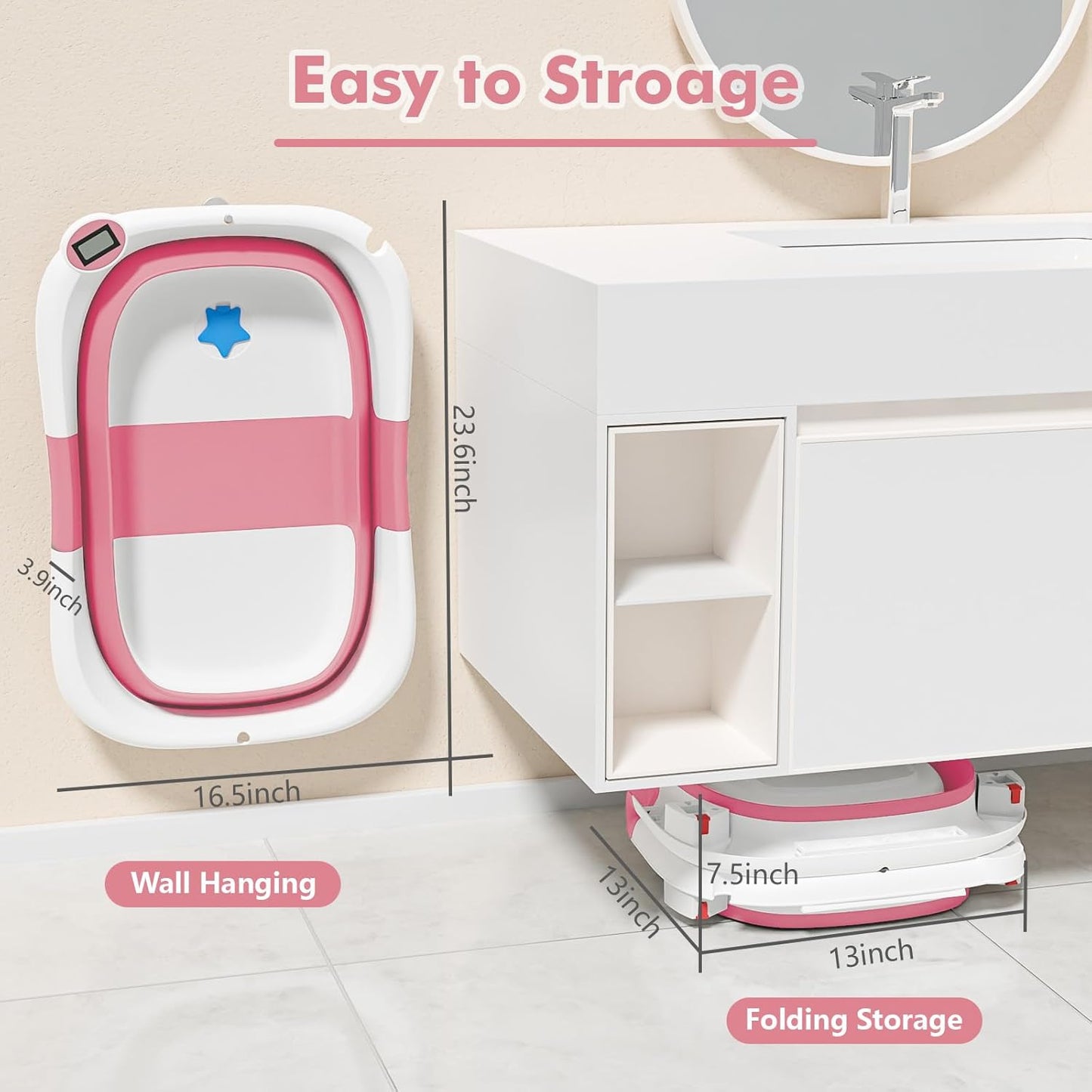 Collapsible Baby Bathtub,Baby Bath Tub with Soft Cushion & Thermometer,Baby Bathtub Newborn to Toddler 0-36 Months,Portable Travel Baby Tub