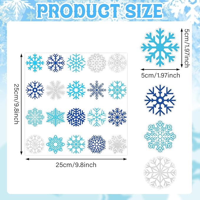 Tevxj 20 PCS Winter Thick Gel Clings Snowflake Window Decorations Christmas Snowflake Window Clings Decals Winter Window Decor for Kids Toddlers Home Airplane Christmas Party Home Classroom Nursery
