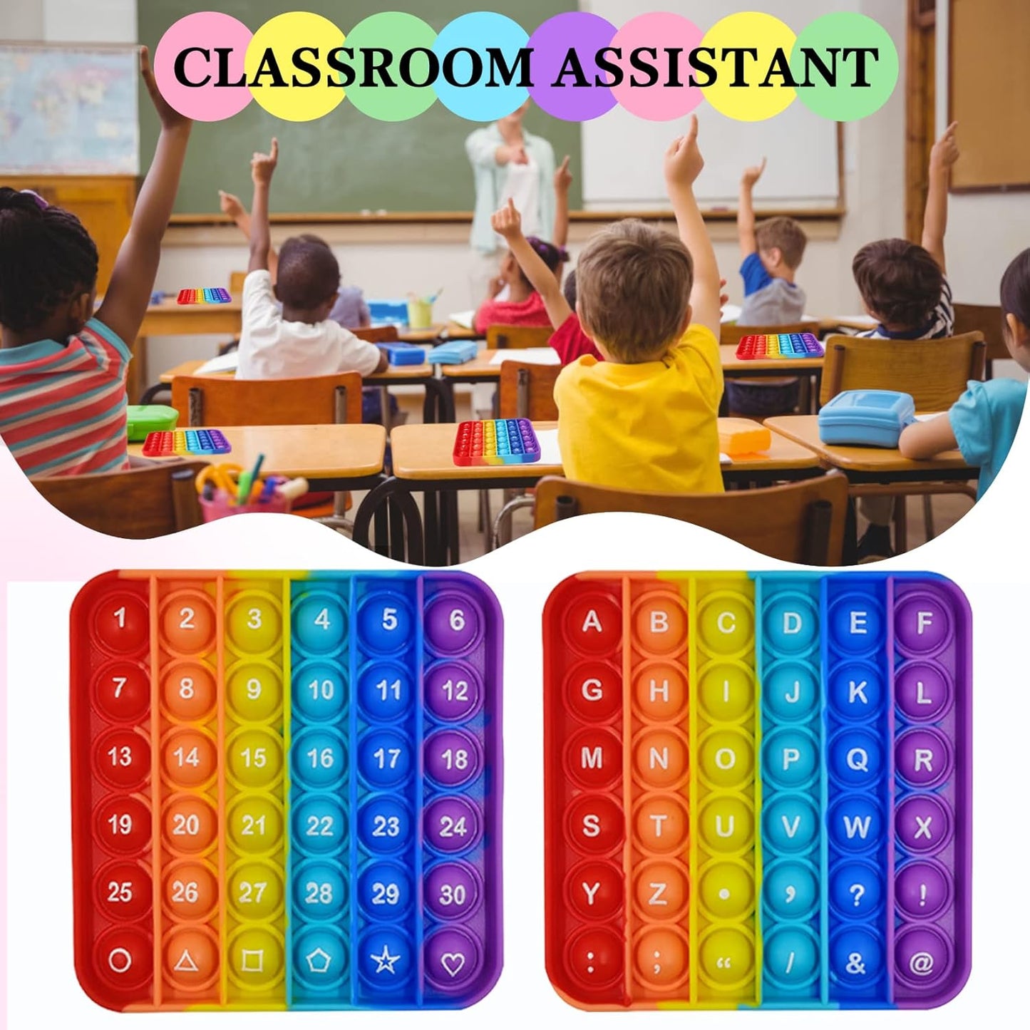 2 in 1 Fidget Toys, ABC Learning and Educational Toys, Poppers Fidget Toys,AK-SHIP Stress Relief, Autism Sensory Toys [26 Letters on One Side | Numbers 1-30 on The Other Side] (1 Pack)