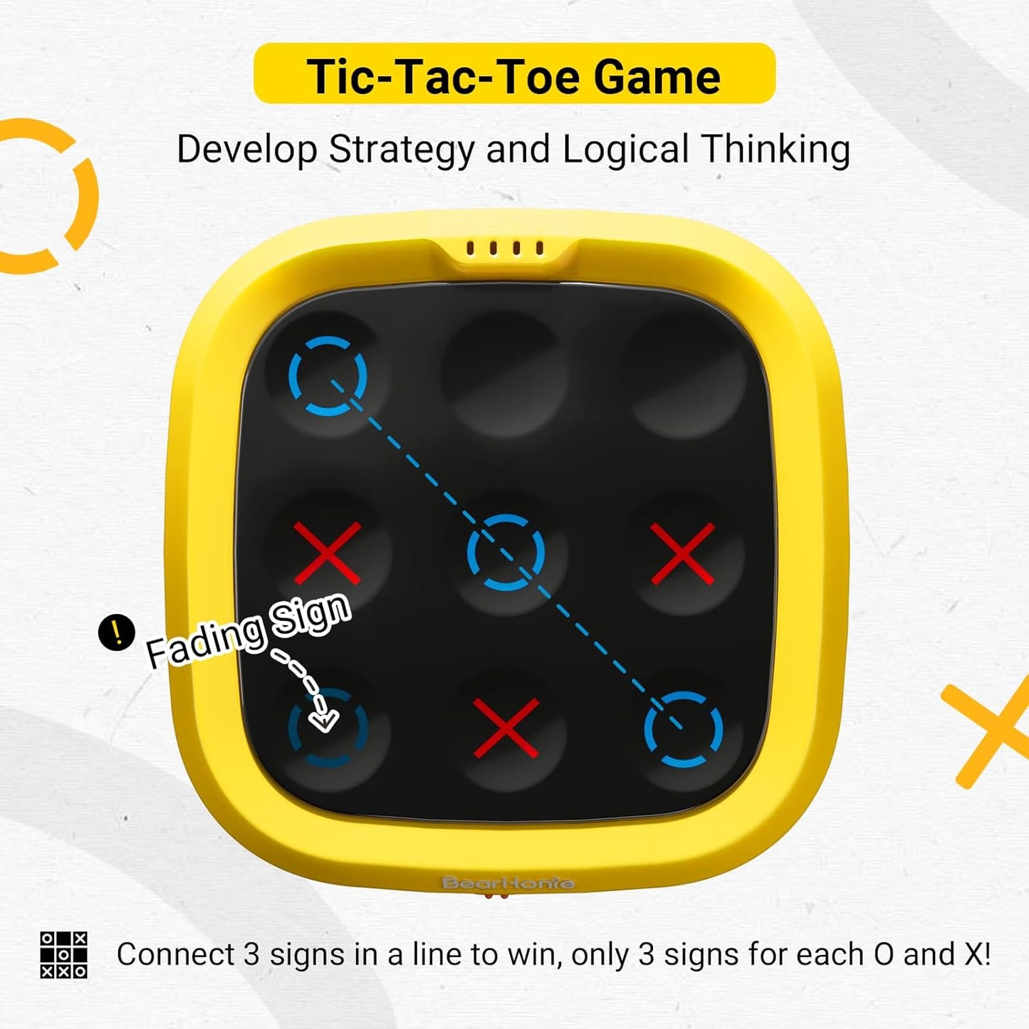 4-in-1 Handheld Tic Tac Toe Game Portable Electronic Board Games for Kids & Adults, Travel Games, Birthday Gifts, Yellow