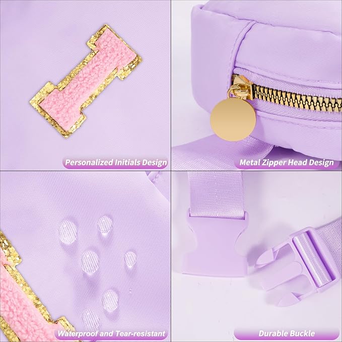 Mini Belt Bag Fanny Pack with Initials Letter Patch Small Crossbody Bags Cute Stuff Birthday Gifts for Teenager Girls Trendy Stuff for Teens - I,Lavender