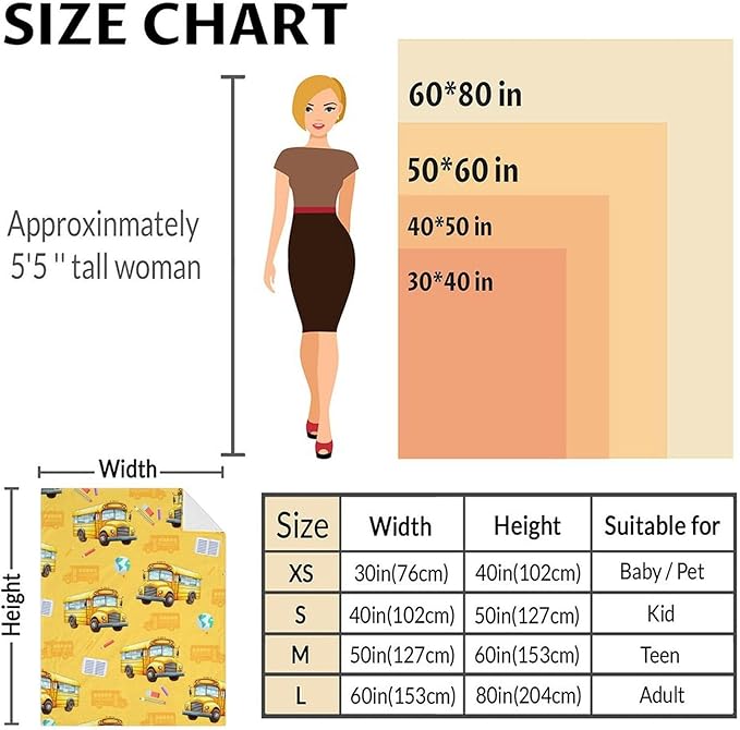 Boys Blanket School Bus Throw Blankets Gift for Kids Adults, 60x80 Inches Soft Cozy All Season Cute Decor for Sofa Chair Couch Bedroom