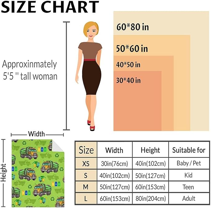 Boys Blanket Garbage Truck Throw Blankets Gift for Kids Adults Birthday. 50x60 Inches Lightweight Soft Flannel Blanket for Sofa Couch Chair Bedroom