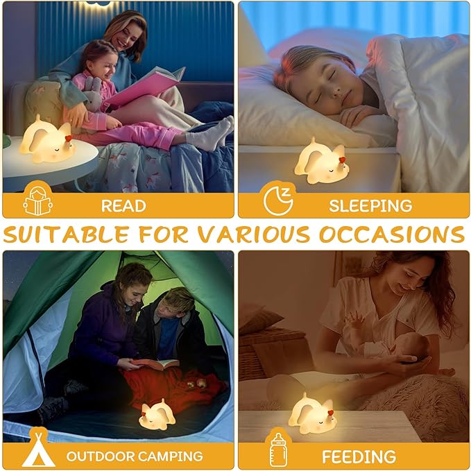 Elephant Night Light for Kids with Music - Squishy Silicone Nursery Lamp, Cute Animal Light 3-Level Dimmable & Rechargeable for Baby Bedroom