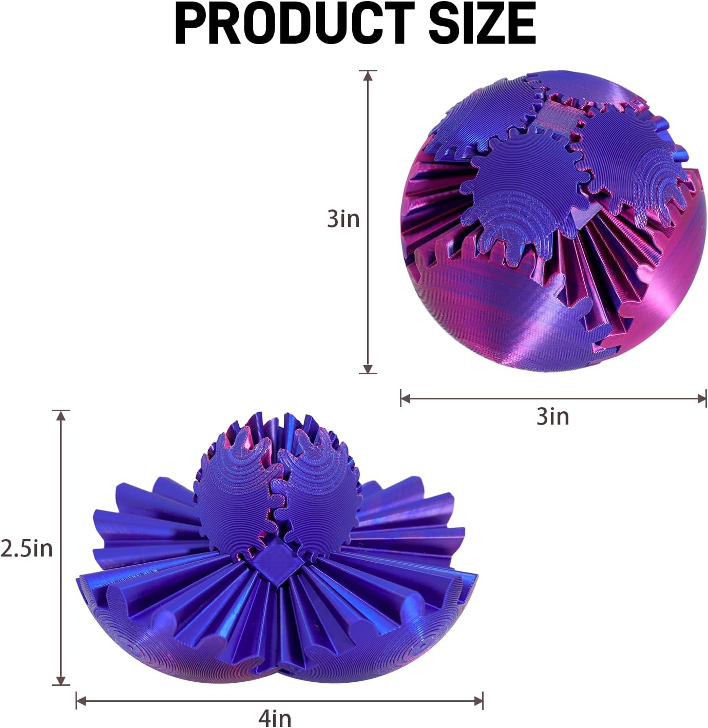 3D Printed Gear Ball Spin Ball，Gear Sphere, Gear Ball Fidget Toy, Stress Ball, GearSphere Desk Toy, Fidget Ball, Gear Toy for Stress and Anxiety Relaxing (Blue Green)