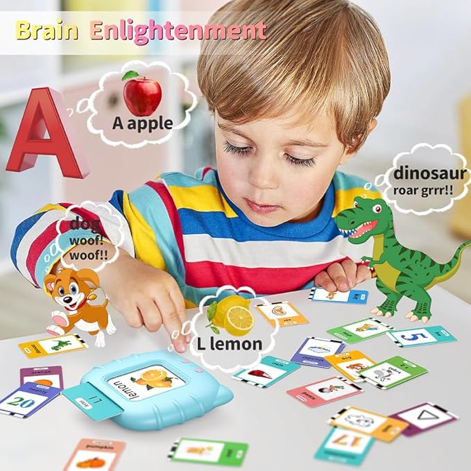 Spanish English Bilingual Learning Toys, Educational ABC Talking Flash Cards with 520 Sight Words, Autism Sensory Toys, Toddler Toys for 2 3 4 5 6 Year Old, Easter/Xmas/Birthday Gift, Blue