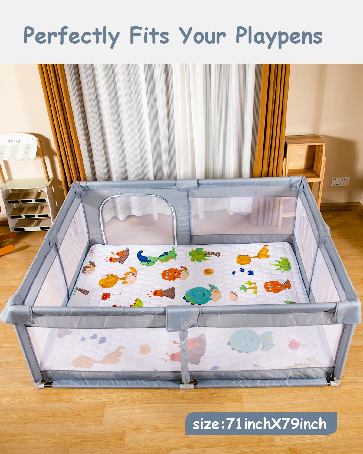 Baby Play Mat 71" X 79" Large Baby Floor Play Mat One-Piece Baby Crawling Mat Non-Slip Cushioned Baby Floor Mat, Activity Playmats for Infants, Babies, Toddlers (71x79, Dinosaur)