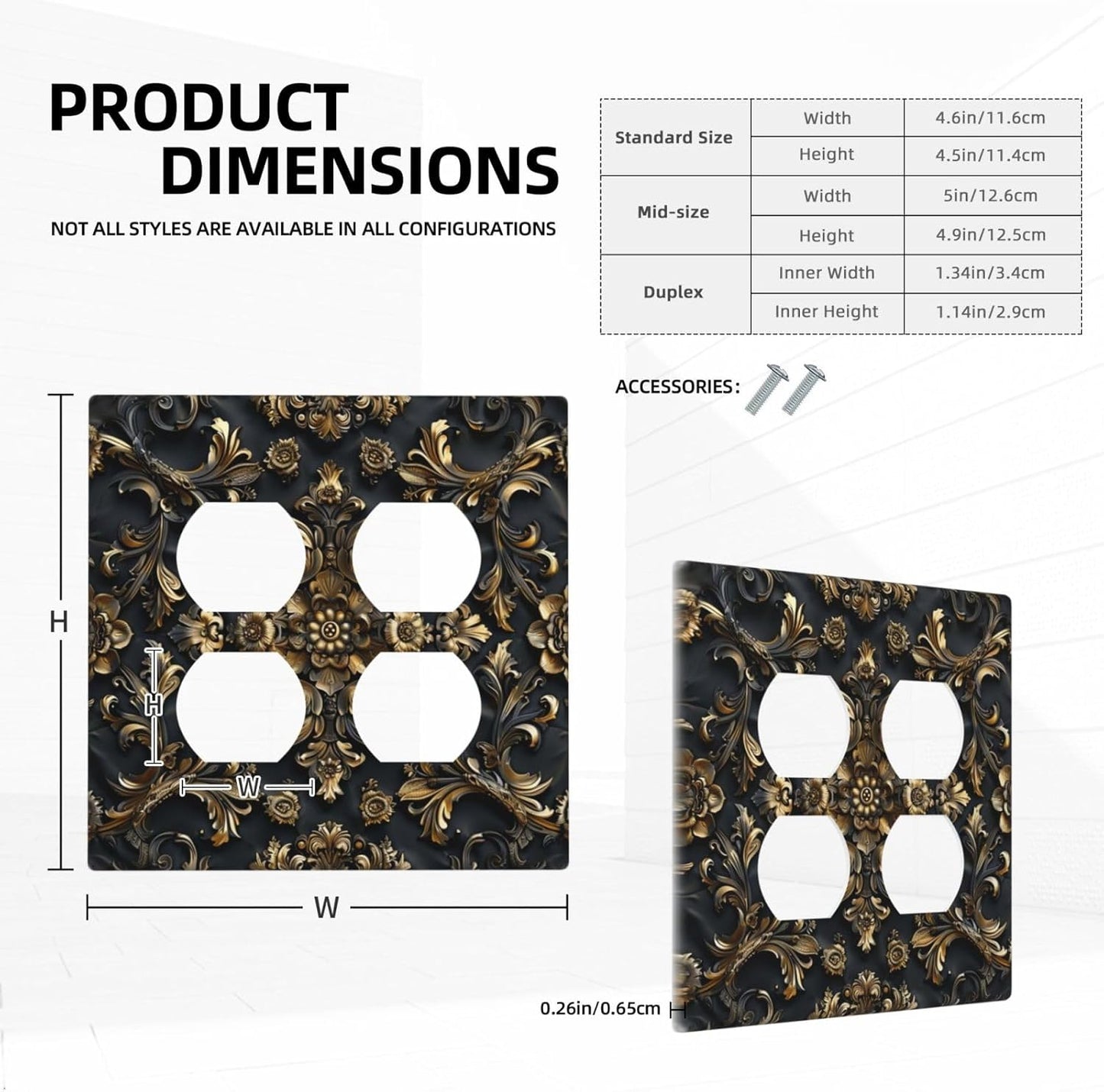 Decorative Outlet Covers Rococo Vintage Black Golden Leaf Morris Vine 2 Gang Wall Plate Cover Double Duplex Receptacle Two Switch Light Switch Cover Plate Jumbo Dual Faceplate