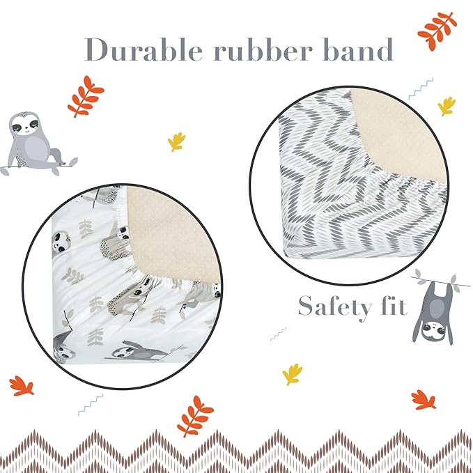 100% Cotton Changing Pad Cover for Baby Boys and Girls, Chevron - Breathable Bassinet, Mini Crib Mattress Fitted Sheets - Little Sloth, 32"x16" with 8" Deep Pocket, White-Grey, 2 Pack