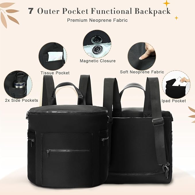 miss fong Neoprene Diaper Bag - Baby Diaper Bag,Large Capacity Neoprene Backpack with Changing Pad Travel Diaper Backpack with 16 Pockets for Mom & Dad