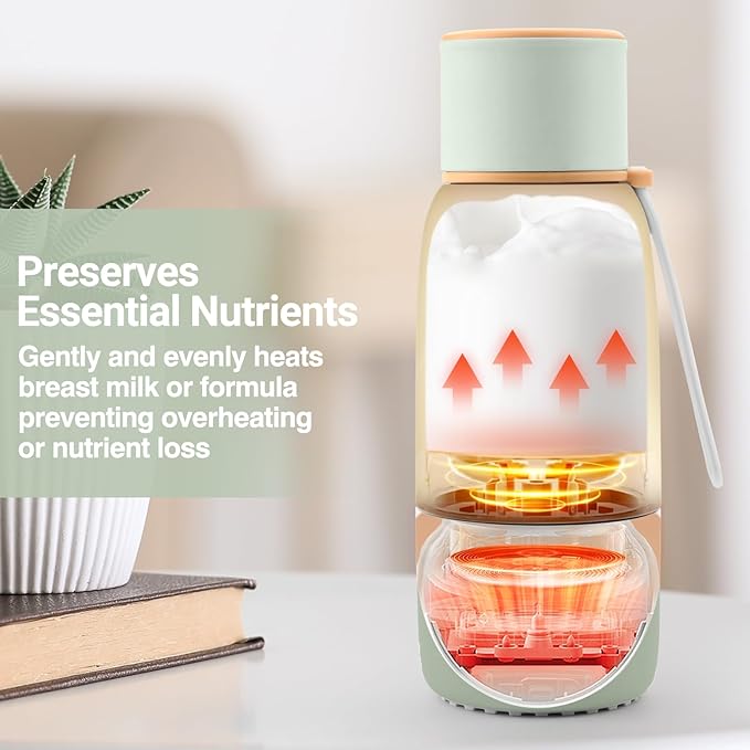 Portable Bottle Warmer for Travel - 17oz 12H Baby Bottle Milk Warmer, Fast Heat Travel Bottle Warmer for Breastmilk, USB Calentador De Biberones on The Go - Wireless Car Bottle Water Warmer, Green