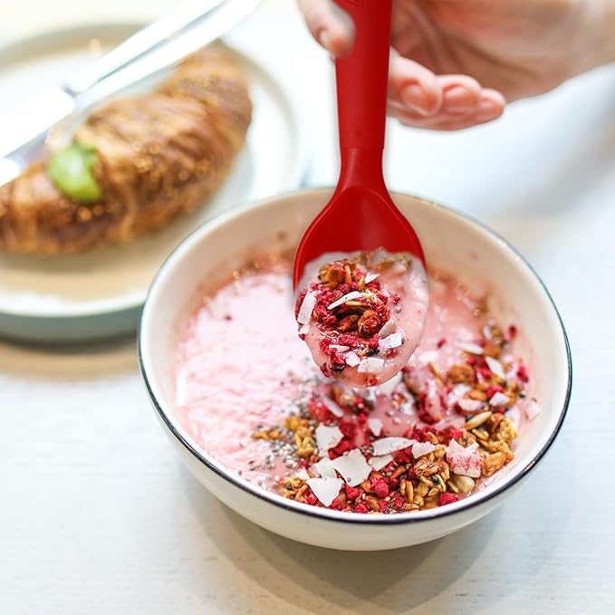 12 Pcs Kids Spoons and Forks Toddler Utensils Plastics Reusable Silverware Baby Cutlery Set Feeding Dinnerware Utensils BPA Free Microwave Dishwasher and Freezer Safe- Red