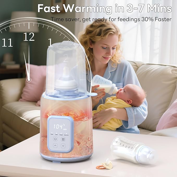 Baby Bottle Warmer, 8-in-1 Fast Bottle Warmer for Breastmilk and Formula,Feeding Baby Essentials at Home Use, Milk Warmer for New Born Baby Bottles(Blue)
