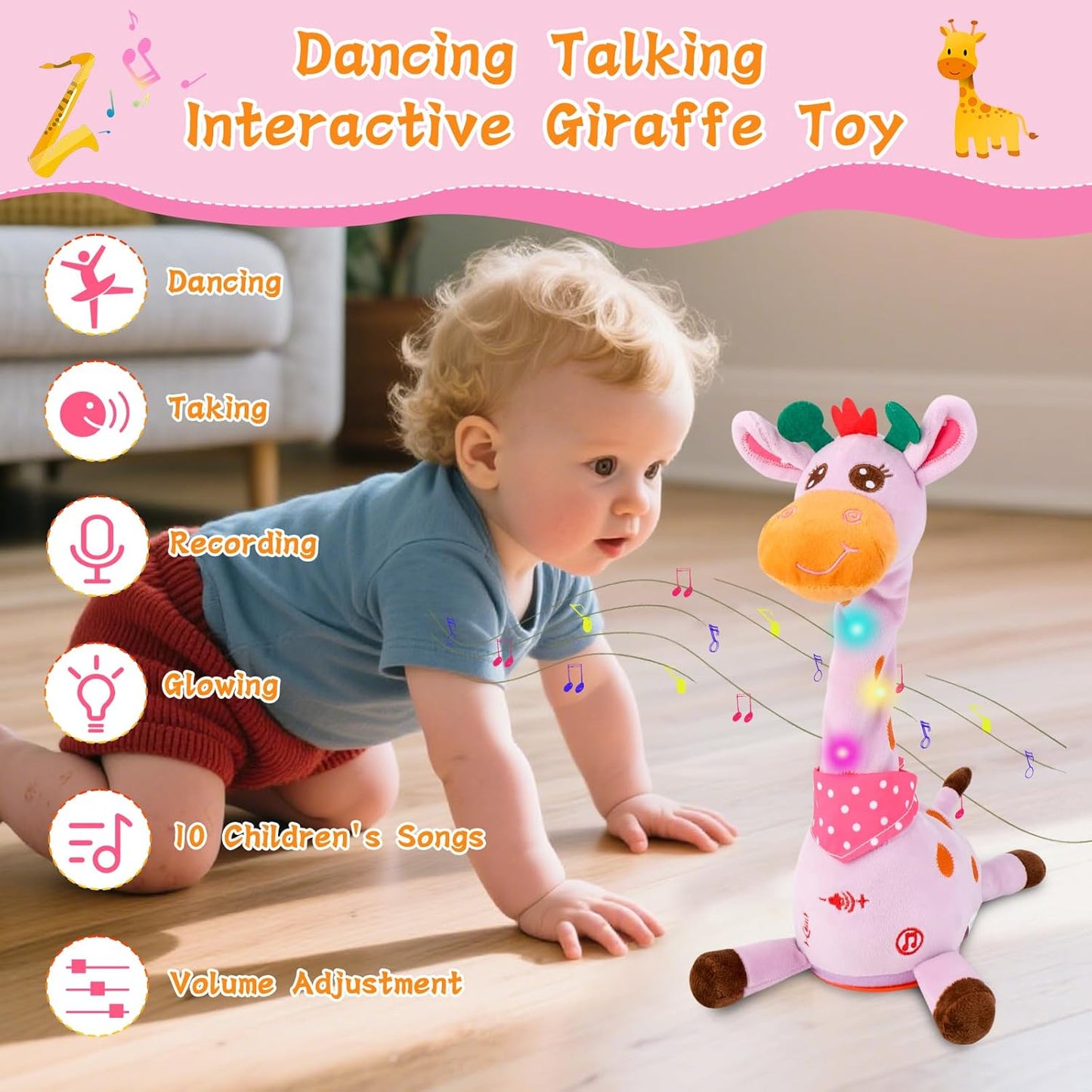 Dancing Giraffe Toy, Stuffed Animal Toy Repeating What You Say, Glowing Musical Electronic Talking Giraffe Gifts