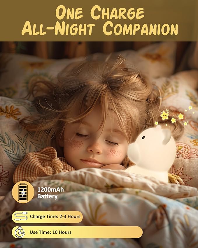 Night Light for Kids, Rechargeable Dimmable Silicone LED Nightlight with 7 Colors, Baby Nursery Night Lamp, Touch Squishy Lamp, Cute Gifts for Girls, Boys, Toddler Room Decor, Bear