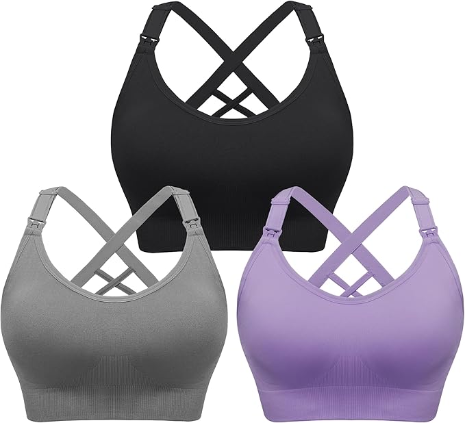 Angelhood Nursing Bras for Breastfeeding, Seamless Nursing Sports Bra Support Yoga Maternity Bras Pregnancy Sleep Bralette