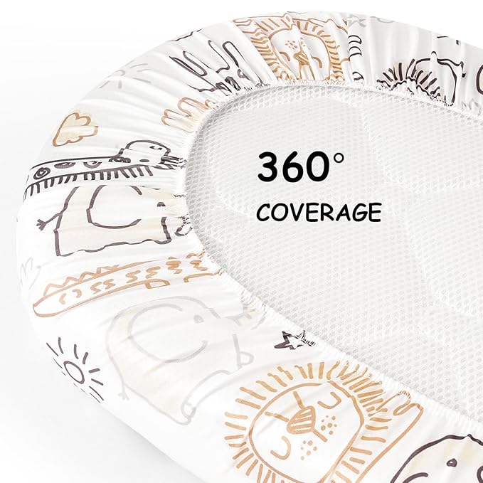 Yoofoss Bassinet Sheets Baby Girl Boy, Fitted Bassinet Sheet Set 2 Pack Universal Fit for Cradle Moses Basket Oval Rectangle Round Hourglass Mattress,Soft Breathable (Brown+Giraffe)