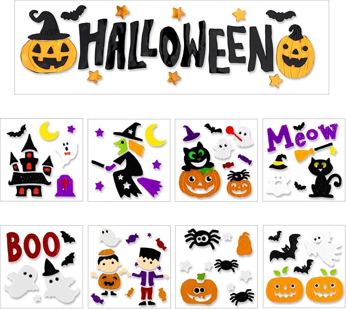 5 Pcs Halloween Window Clings Gel, Decorations for Office, Classroom, Refrigerator - Stickers for Windows (Witch)