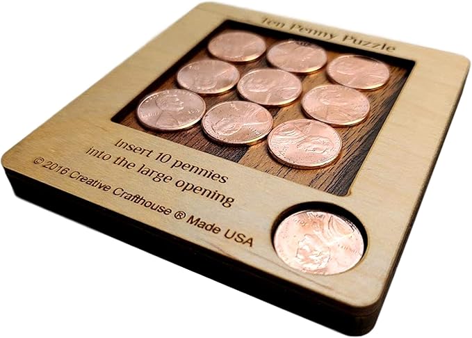 10 Penny Puzzle - Coffee Table Puzzle - Executive Toy - Wood Brain Teaser