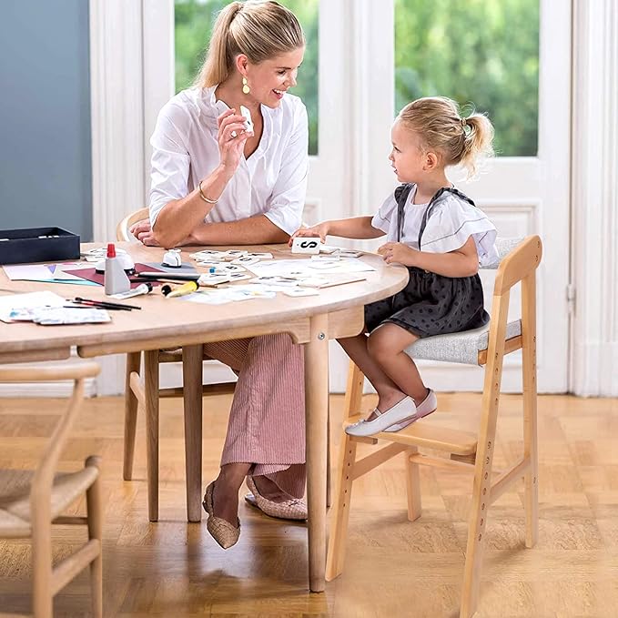 Wooden High Chair for Toddlers, Adjustable Feeding Chair with Removable Cushion for Child, High Chair Grows with Kid for Dining, Studying, Step Tool(Natural Color)