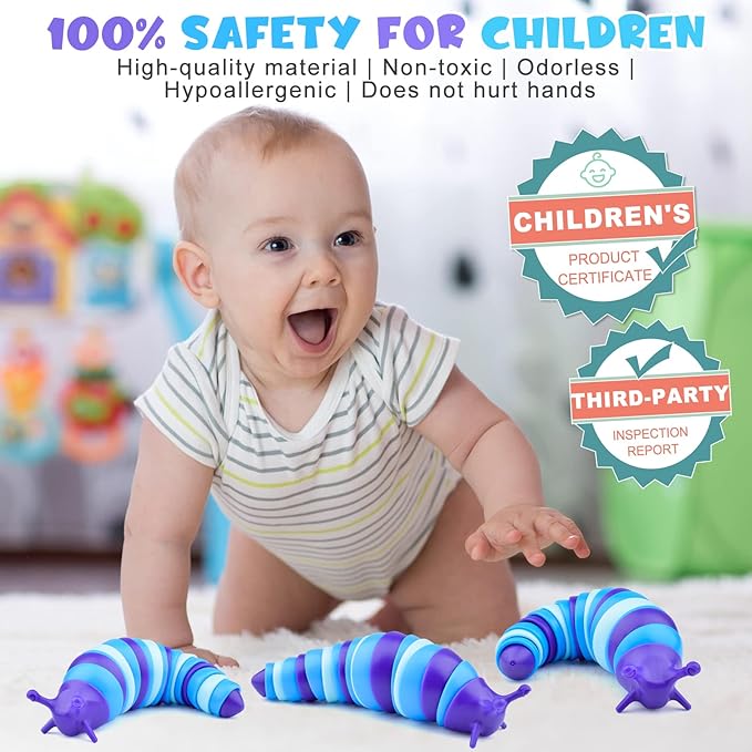 Cevioce Sensory Slug Fidget Toys,Fidget Slug Toys for Adults & Kids Party Favors,1 PC Cute Autism Sensory Toys for Autistic Children,Toddler Christmas Stocking Stuffers,Travel Toys for 1+ Year Old B