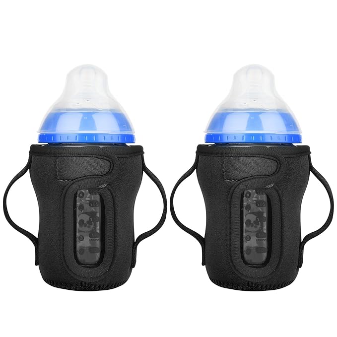 Beautyflier Glass Baby Bottle Sleeve Covers for 9oz Nature Baby Bottles with Dual Handle, 3.8mm Thicken Heat and Cold Retention Baby Bottle Sleeve (2 Black)