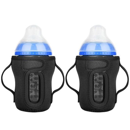 Beautyflier Glass Baby Bottle Sleeve Covers for 9oz Nature Baby Bottles with Dual Handle, 3.8mm Thicken Heat and Cold Retention Baby Bottle Sleeve (2 Black)