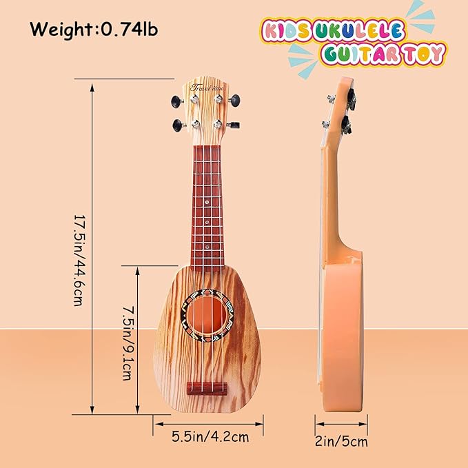 YOLOPLUS+ 17 Inch Kids Ukulele Guitar Toy 4 Strings Mini Children Musical Instruments Educational Learning Toy for Toddler Beginner Keep Tone Anti-Impact Can Play with Picks/Strap/Primary Tutorial