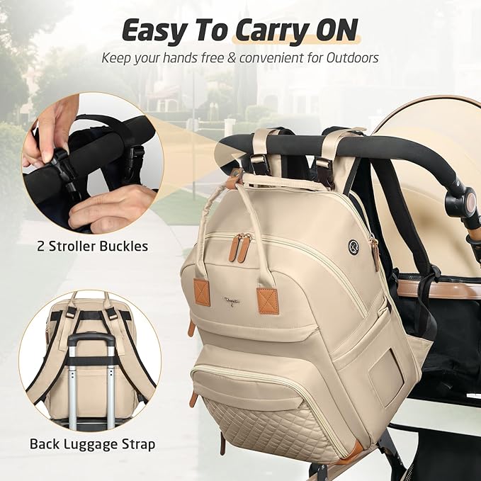 Diaper Bag Backpack - Extra Large Diaper Bag for 2 Kids Twin, Travel Baby Bags for Mom Dad 25-37L Expandable with Changing Pad Earphone Hole, Solid khaki