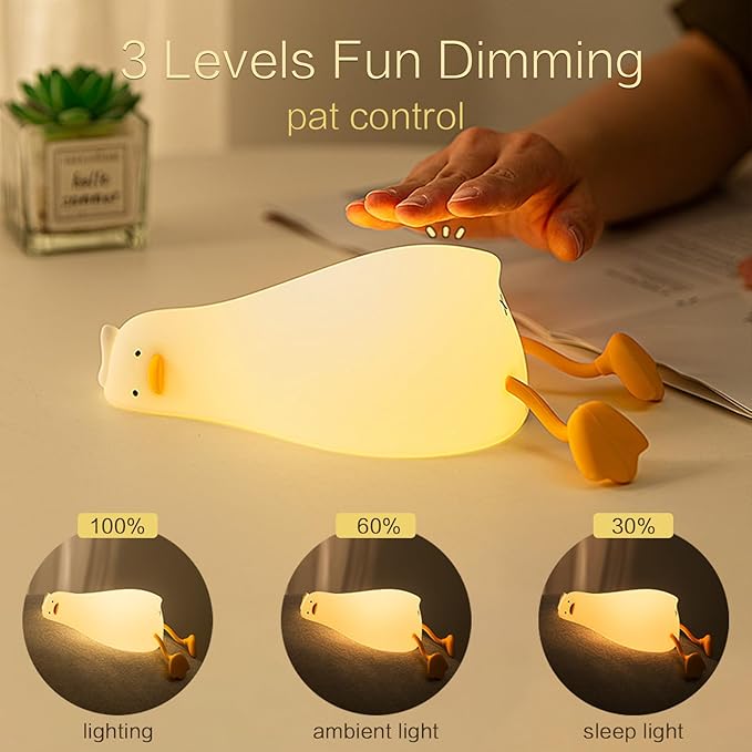 Existential Crisis Duck Lamp - Rechargeable Squishy Night Light for Kids, Lying Flat Ducky Lay Lamps, Fun Xmas Gifts for Duck Lovers, Nursery College Dorm Decor Trendy Stuff, Safe Silicone