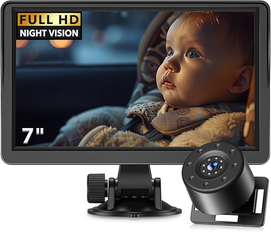 7" Baby Car Camera, FHD IR Night Vision Baby Car Mirror - IPS Display Rear Facing Monitor with 178° Wide Angle, Safe Driving for New Parents, Infants, Kids & Toddlers