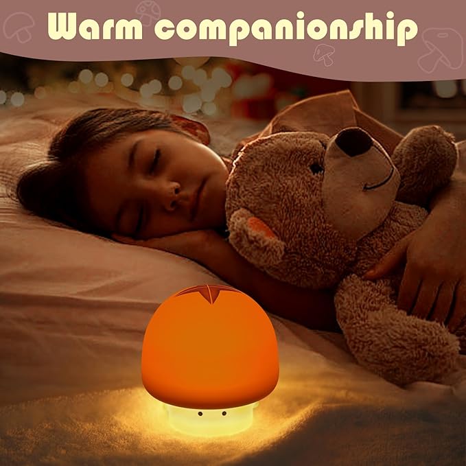 YISUN Mushroom Night Light, Cute Silicone Nightlight for Baby Toddler, Rechargeable LED Nursery Lamp with Timer, 3 Level Dimmable Soft Squishy Night Lamp Gift for Bedroom Kids Room Decor