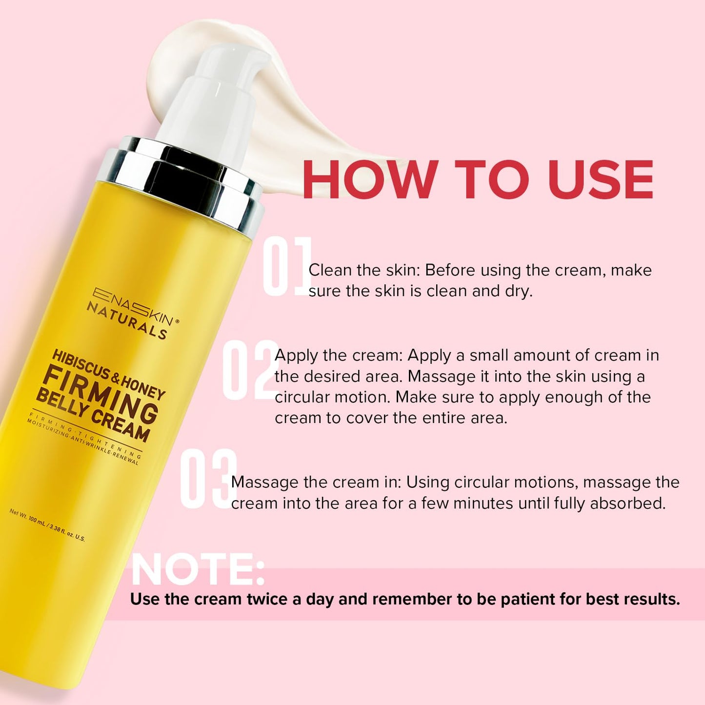 Enaskin Naturals Belly Firming & Skin Tightening Cream — Hibiscus and Honey Cellulite Lotion for Stomach, Thighs & Butt — Moisturizing & Lifting Body Lotion for Women, 100ML