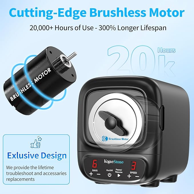 K2 Elite Professional Rock Tumbler Kit, Ultra Quiet & Cutting Edge Brushless Motor Rock Polisher for Adults & Rock Collector, Noise-Reduction, Extra Large 3 Lbs Barrel, STEM Gift for All Age