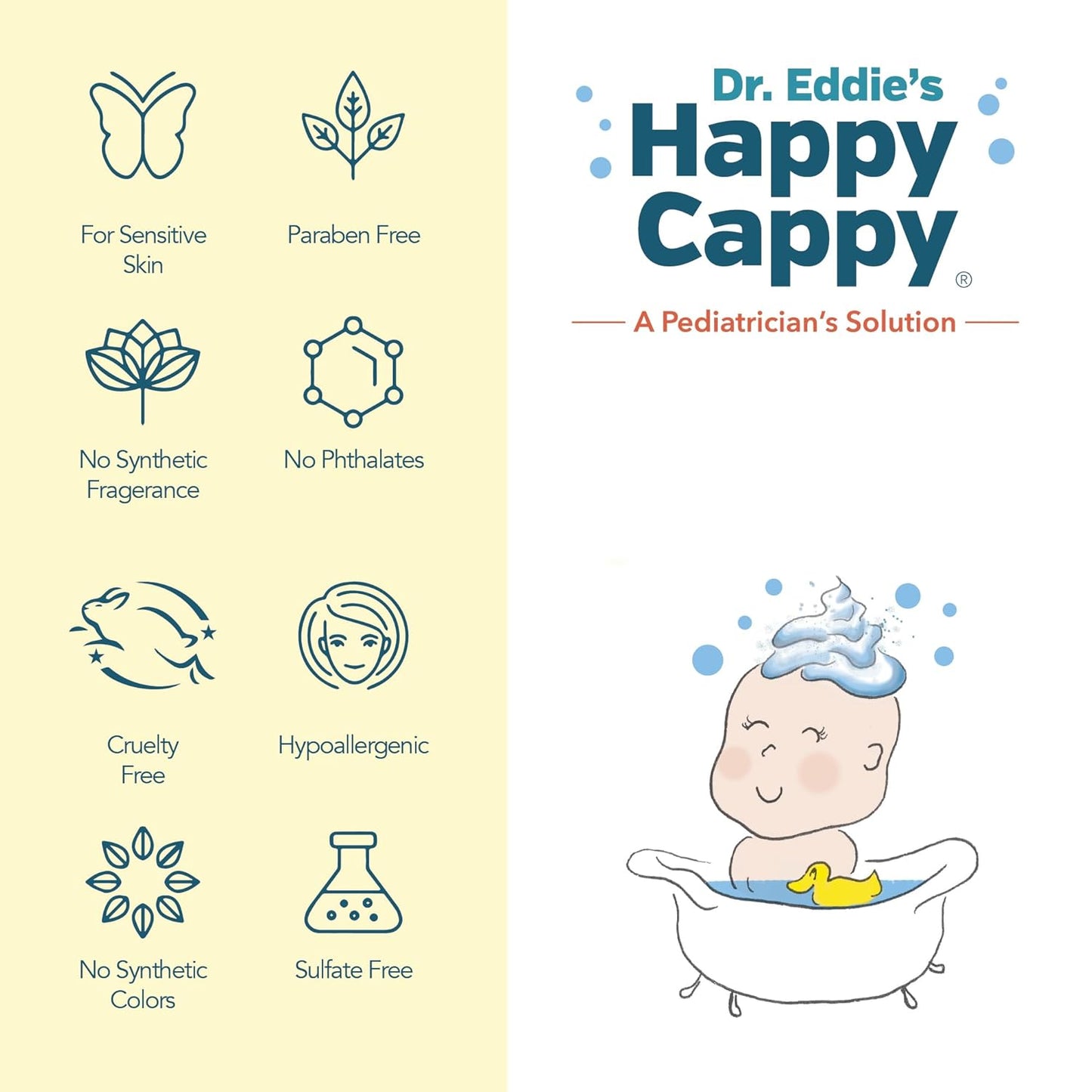 Happy Cappy Baby Shampoo and Body Wash - Shampoo & Body Wash for Eczema-Prone Skin, For Infants, Toddlers, & Kids, Reduces Itching and Redness, Dermatologist Tested, Fragrance Free - 8 fl oz