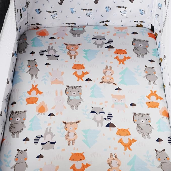 Bassinet Sheet Set 2 Pack Snug Fitted Cradle Fitted Sheets, Stretchy Ultra Soft, for Oval Rectangle Hourglass Bassinet Mattress, Unisex Boy Girl, Tiger Elephant & Fox