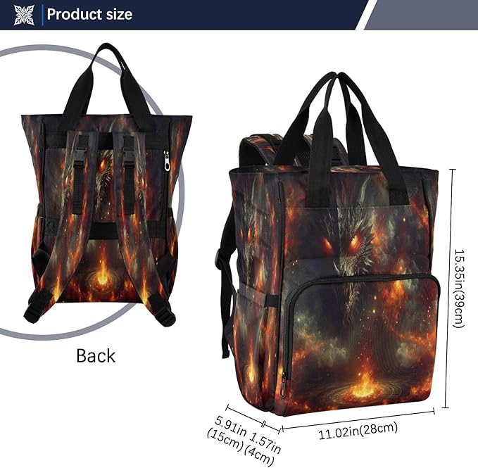 Dragon Fire Dungeon Diaper Bag Backpack, Unisex Travel Baby Backpack Diaper Bags with Stroller Straps & Pacifier Case, Large Capacity Waterproof Diaper Backpack