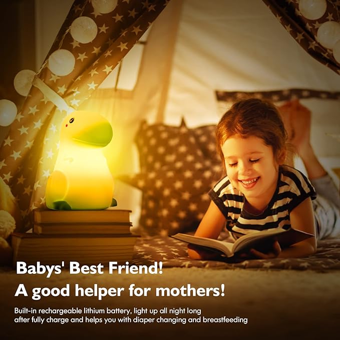 LED Dinosaur Night Light for Kids, Touch Sensor Silicone 7 Colors Room Decor for Boys Girls, Rechargeable Nursery Baby Nightlight Dinosaurs Lamp, Cute Bedside Lamp Funny Gifts