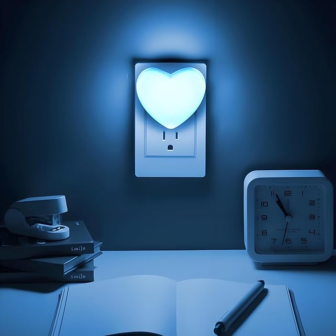 Night Lights Plug into Wall - Cute Heart LED Night Light for Kids, Plug in Nightlight with Smart Auto On/Off Dusk to Dawn Sensor, Soft Warm Blue Lamp for Bedroom Nursery Living Room Bathroom Hallway