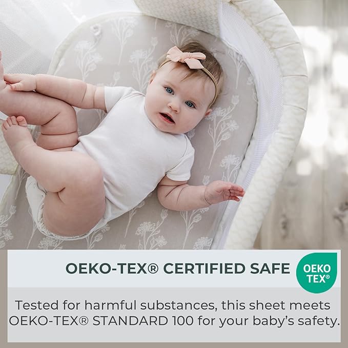 Pobibaby - 2 Pack Premium Bassinet Sheets for Standard Bassinets - Ultra-Soft Jersey Knit, Stylish Floral Pattern, Safe and Snug for Baby (Wildflower)